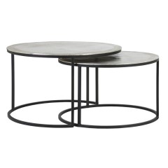 COFFEE TABLE RAW NICKEL AND SILVER COLOR METAL 2 SIZES     - CAFE, SIDE TABLES